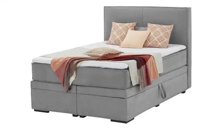 Boxi Boxspringbett mit Bettkasten Hellgrau 140 cm Kaltschaumkern Velours H2 & H4