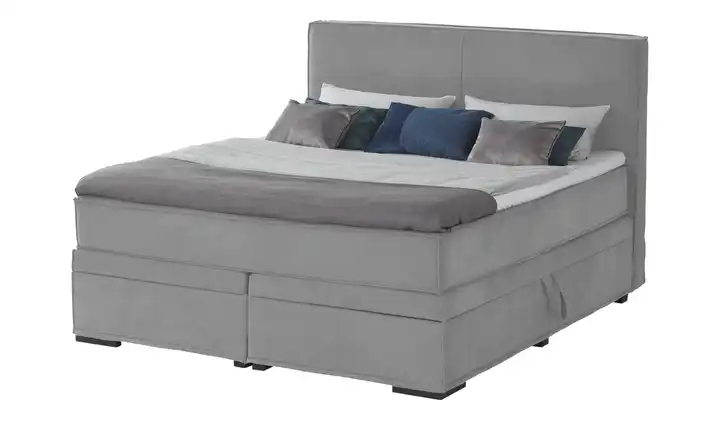 Boxi Boxspringbett mit Bettkasten Hellgrau 180 cm Kaltschaumkern Velours H2 & H3