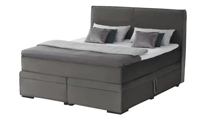 Boxi Boxspringbett mit Bettkasten Dunkelgrau 180 cm Kaltschaumkern Samt H2 & H3