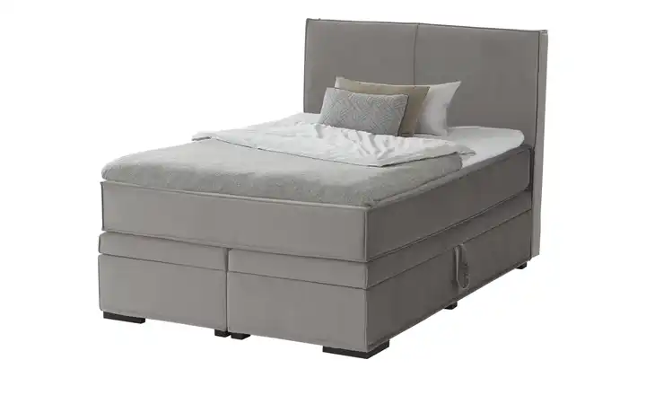 Boxi Boxspringbett mit Bettkasten Hellgrau 140 cm Kaltschaumkern Samt H2 & H4