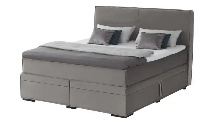 Boxi Boxspringbett mit Bettkasten Hellgrau 160 cm Kaltschaumkern Samt H2 & H4
