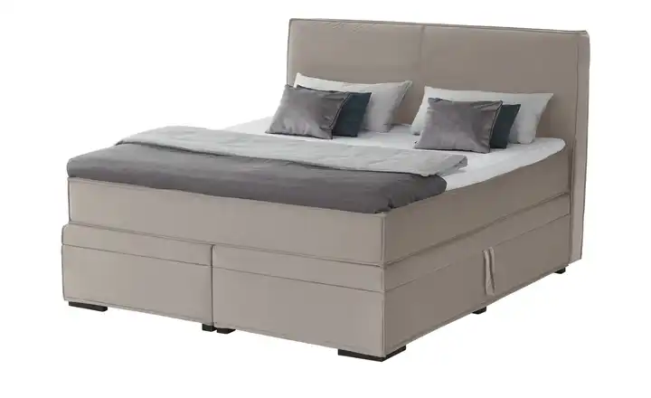 Boxi Boxspringbett mit Bettkasten Beige 180 cm Kaltschaumkern Samt H2 & H3
