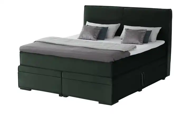 Boxi Boxspringbett mit Bettkasten Smaragdgrün 160 cm Kaltschaumkern Samt H2 & H4