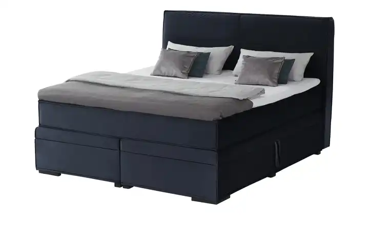 Boxi Boxspringbett mit Bettkasten Mitternachtsblau 180 cm Kaltschaumkern Samt H2 & H3