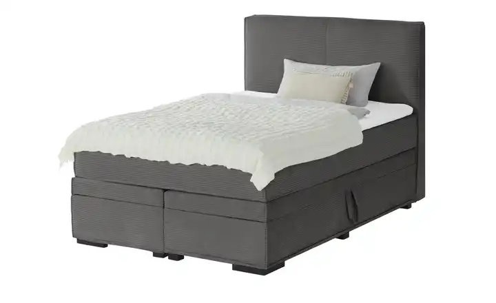 Boxi Boxspringbett mit Bettkasten Anthrazit 140 cm Kaltschaumkern Cordstoff H2 & H4