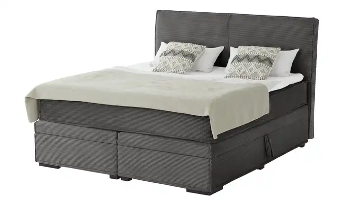 Boxi Boxspringbett mit Bettkasten Anthrazit 180 cm Kaltschaumkern Cordstoff H2 & H3