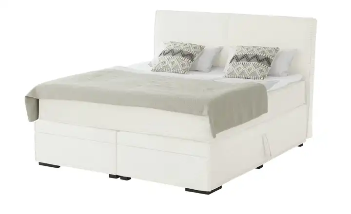 Boxi Boxspringbett mit Bettkasten Creme 180 cm Kaltschaumkern Cordstoff H2 & H3