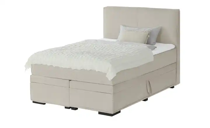 Boxi Boxspringbett mit Bettkasten Natur 140 cm Kaltschaumkern Cordstoff H2 & H4