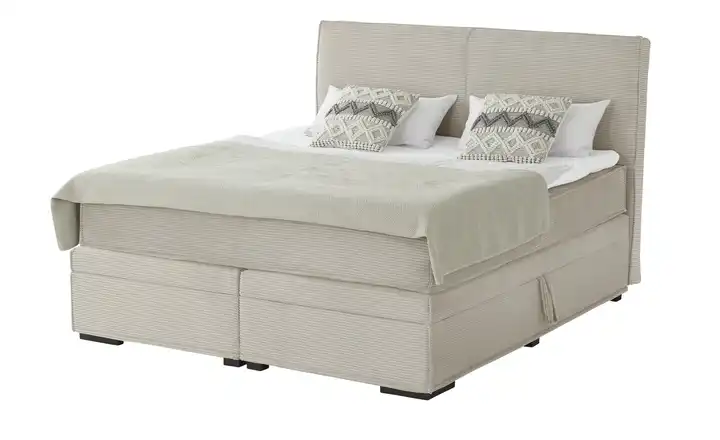 Boxi Boxspringbett mit Bettkasten Natur 180 cm Kaltschaumkern Cordstoff H2 & H3