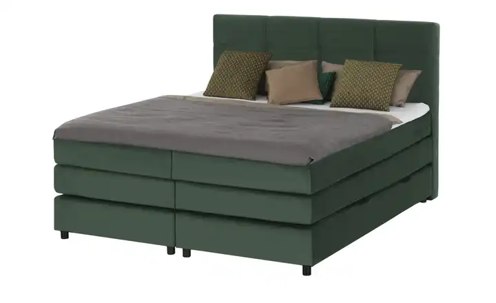 Primo Boxspringbett 140 cm H2 & H4 Waldgrün Kaltschaumkern mit Bettkasten