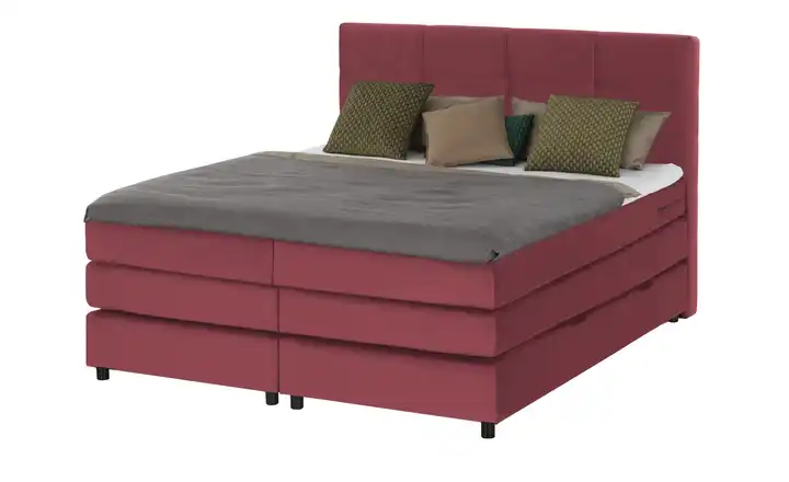 Primo Boxspringbett 140 cm H2 & H4 Bordeauxrot Kaltschaumkern mit Bettkasten