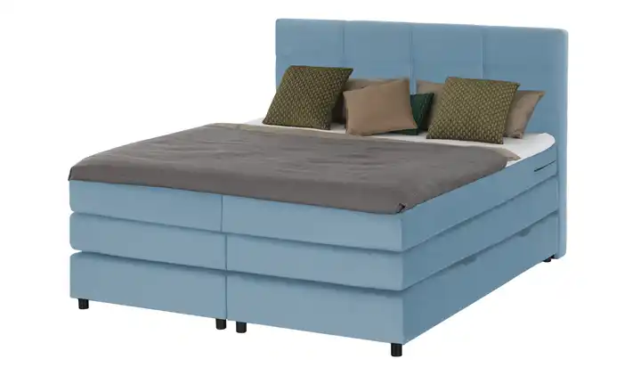 Primo Boxspringbett 140 cm H2 & H4 Hellblau Kaltschaumkern mit Bettkasten