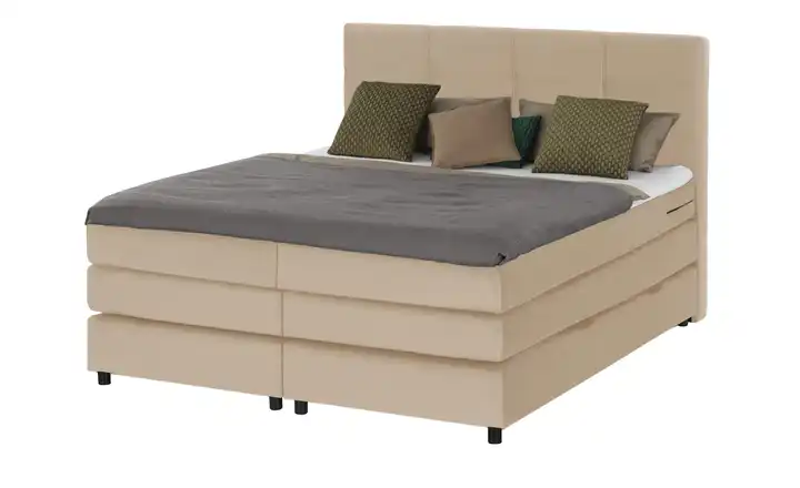 Primo Boxspringbett 140 cm H2 & H4 Beige Kaltschaumkern mit Bettkasten