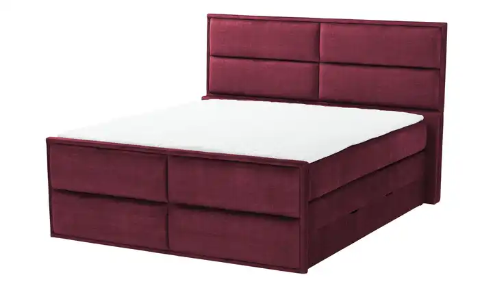 Primo Boxspringbett mit Bettkasten Bordeauxrot 140 cm H4 Kaltschaumkern