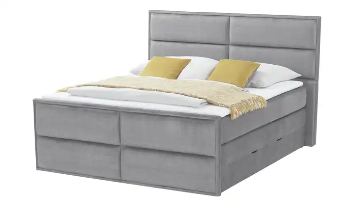Primo Boxspringbett mit Bettkasten Hellgrau 160 cm H1 & H4 Kaltschaumkern