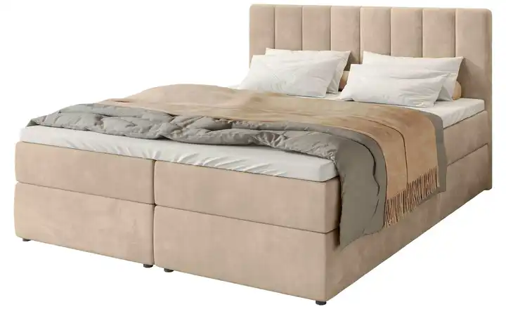 Boxbett mit Stauraum und Topper Devora 140x200 cm Beige