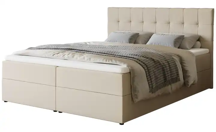 Boxbett mit Stauraum und Topper 160x200 cm Creme