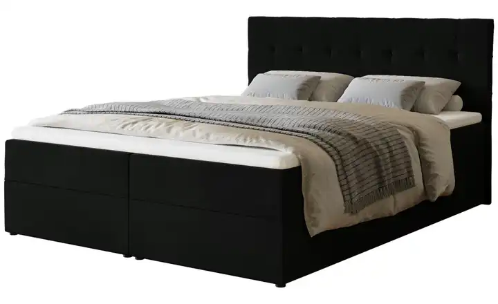 Boxbett mit Stauraum und Topper 160x200 cm Schwarz