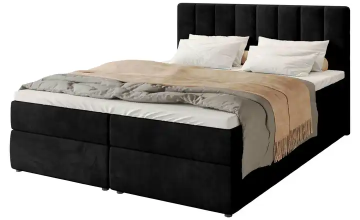 Boxbett mit Stauraum und Topper Devora 140x200 cm Schwarz