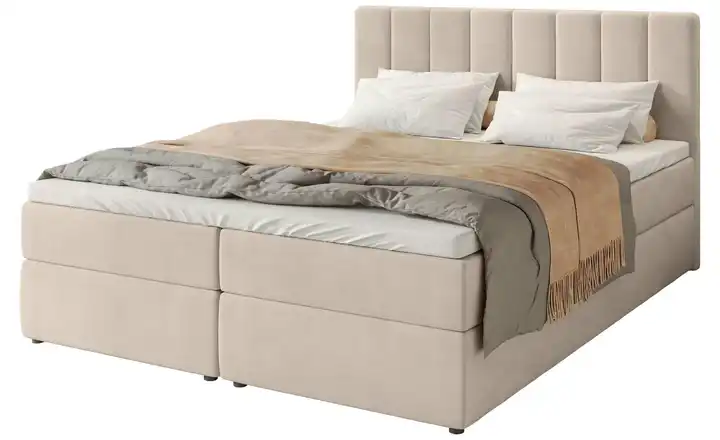 Boxbett mit Stauraum und Topper Devora 160x200 cm Creme