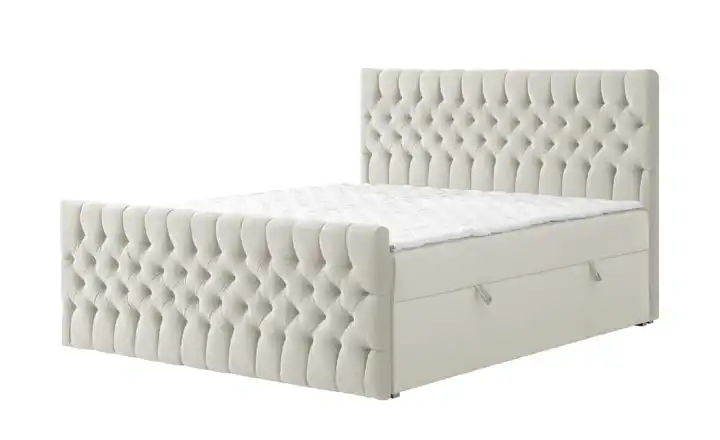 Boxbett mit Bettkasten und Fußteil Creme 140 cm