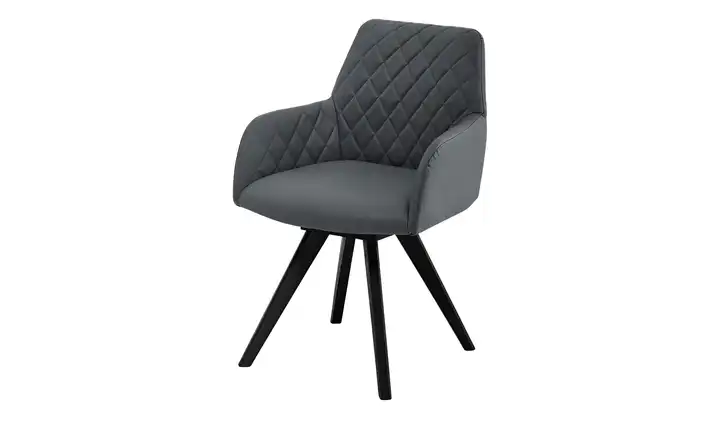 Woodford Esszimmerstuhl Bristol 1 Grau Mikrofaser Steppung innen Schwarz Armlehne, Drehfunktion