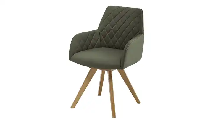 Woodford Esszimmerstuhl Bristol 1 Olivgrün Mikrofaser Steppung innen Wildeiche Armlehne, Drehfunktion