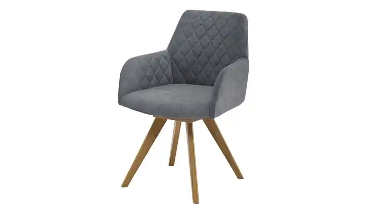 Woodford Esszimmerstuhl Bristol 1 Grau Velours Steppung innen Wildeiche Armlehne, Drehfunktion
