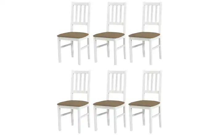 Esszimmerstuhl 6er-Set Weiß, Hellbraun