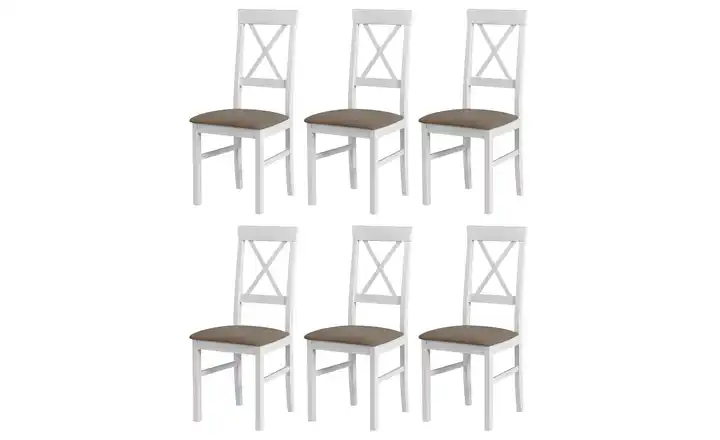Esszimmerstuhl 6er-Set Weiß, Hellbraun