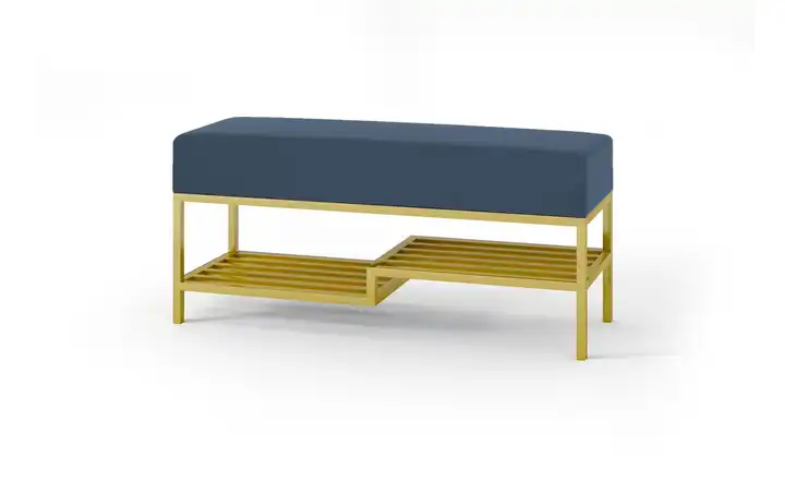 Polsterbank 80 cm Dunkelblau, Goldfarben Goldfarben