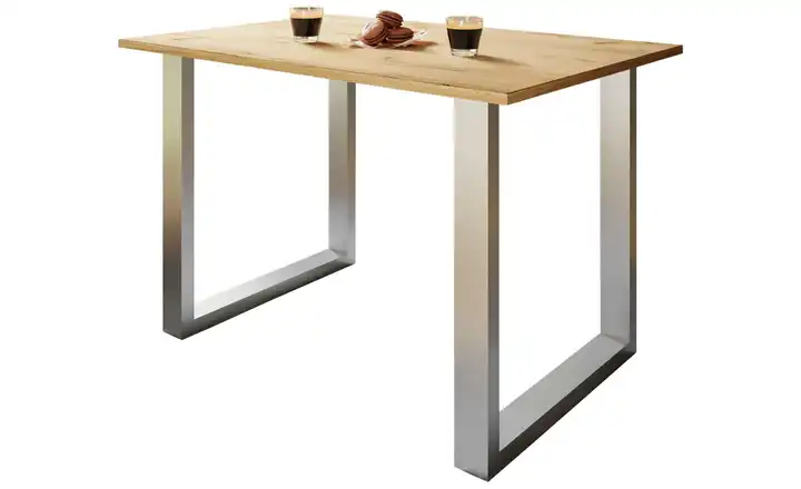 Esstisch Gestell: silberfarben Eiche Bianco (Nachbildung), silberfarben 80x110