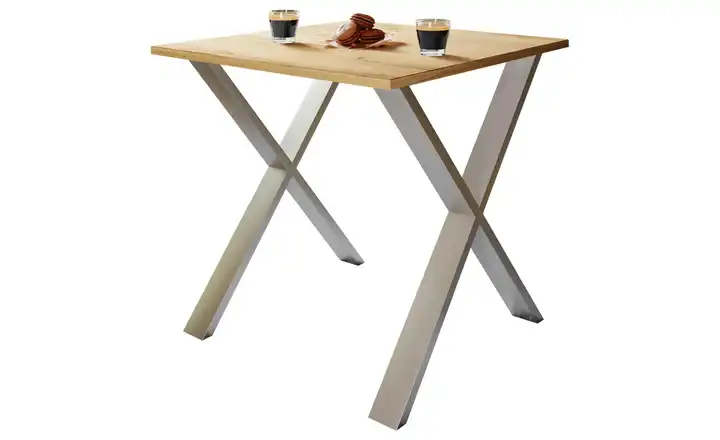 Esstisch Gestell: silberfarben Eiche Bianco (Nachbildung), silberfarben 80x80
