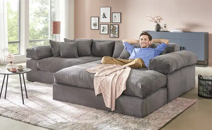 smart Ecksofa Lianea Grau rechts Cordstoff