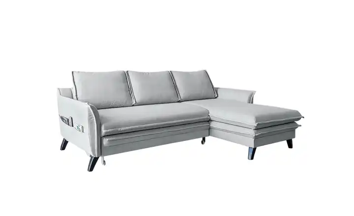 Miuform Ecksofa mit Schlaffunktion Charming Charlie Hellgrau rechts