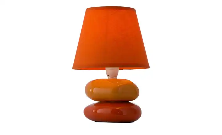 levelone Tischlampe orange m. Keramikfuß, Stoffschirm 