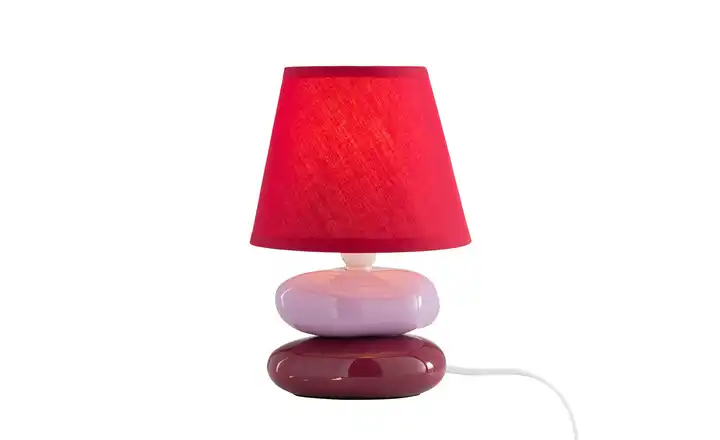 levelone Tischlampe rot mit Keramikfuß, Stoffschirm  