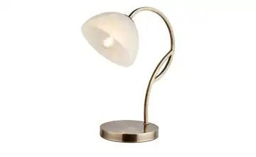 Tischleuchte, 1-flammig, altmessing, Glas alabaster