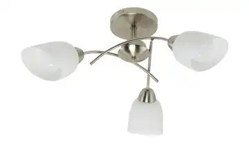 Deckenleuchte, 3-flammig, Nickel-matt, Glas weiß