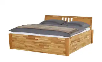 Timber Massivholz-Bettgestell mit Bettkasten Timber Wildeiche 160 cm 2 Bettschubkästen Kopfteil: Ziersprossen mittig eckig