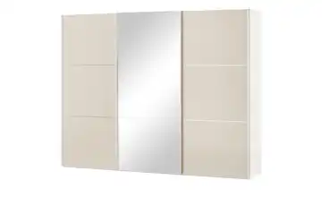 Schwebetürenschrank Weiß, Sand mit Spiegel 280 cm