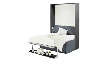 nehl Schrankbett 2weiRaumWunder 140 cm Schrankbett Dunkelgrau Komfortschaumkern Blau