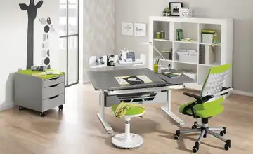 PAIDI Schülerschreibtisch Silbergrau 130 cm Tischplatte Schiefergrau