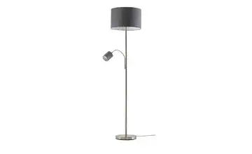 Trio Stehleuchte, 2-flammig, nickel matt, Stoffschirm grau