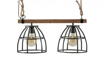 Pendelleuchte, 2-flammig, schwarz/holz