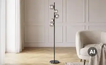 Meisterleuchten Stehleuchte, 5-flammig, schwarzchrom,Rauchglas  