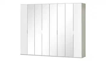 Wohnwert Falttürenschrank  Forum Spiegel / Weiß 300 cm 216 cm 1 Außenpaneel je Seite abgesetzt