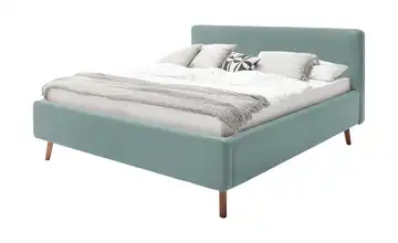 Polsterbett Eisblau Webstoff fein ohne Bettkasten 160 cm Eiche