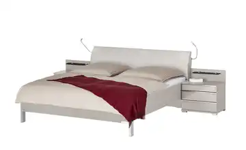 Bettanlage mit Nachtschrankpaneel und LED-Beleuchtung Hellgrau