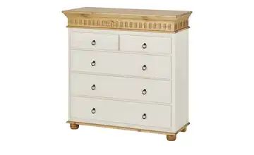 Kommode | Kiefer Weiß / Kiefer antikfarben, 2 Türen